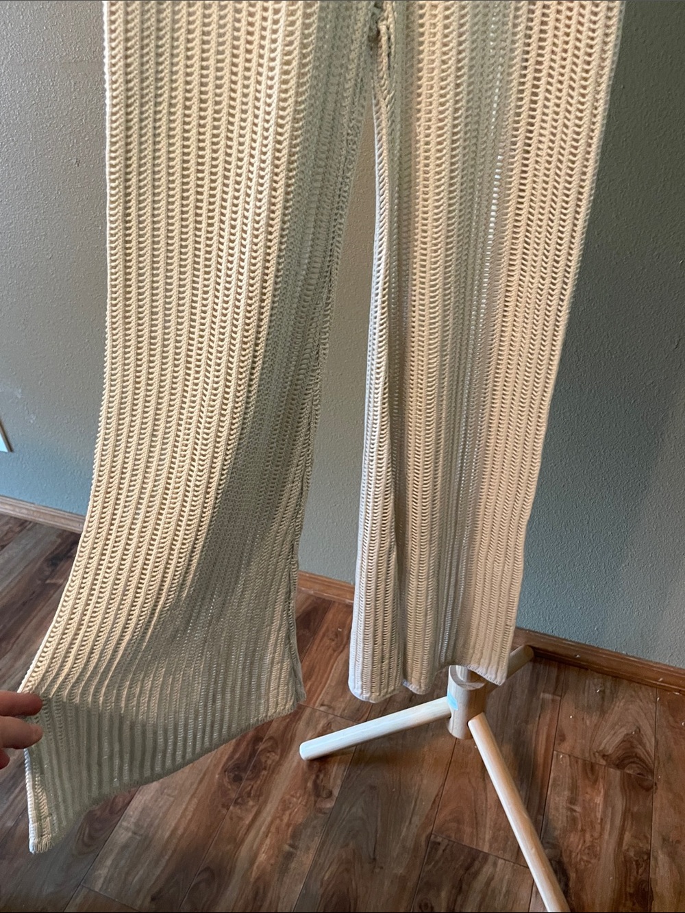 Elan Beige Crochet Wide-Leg Knit Pants - Picture 3 of 5